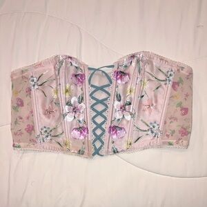 Floral Lace-Up Bustier Top